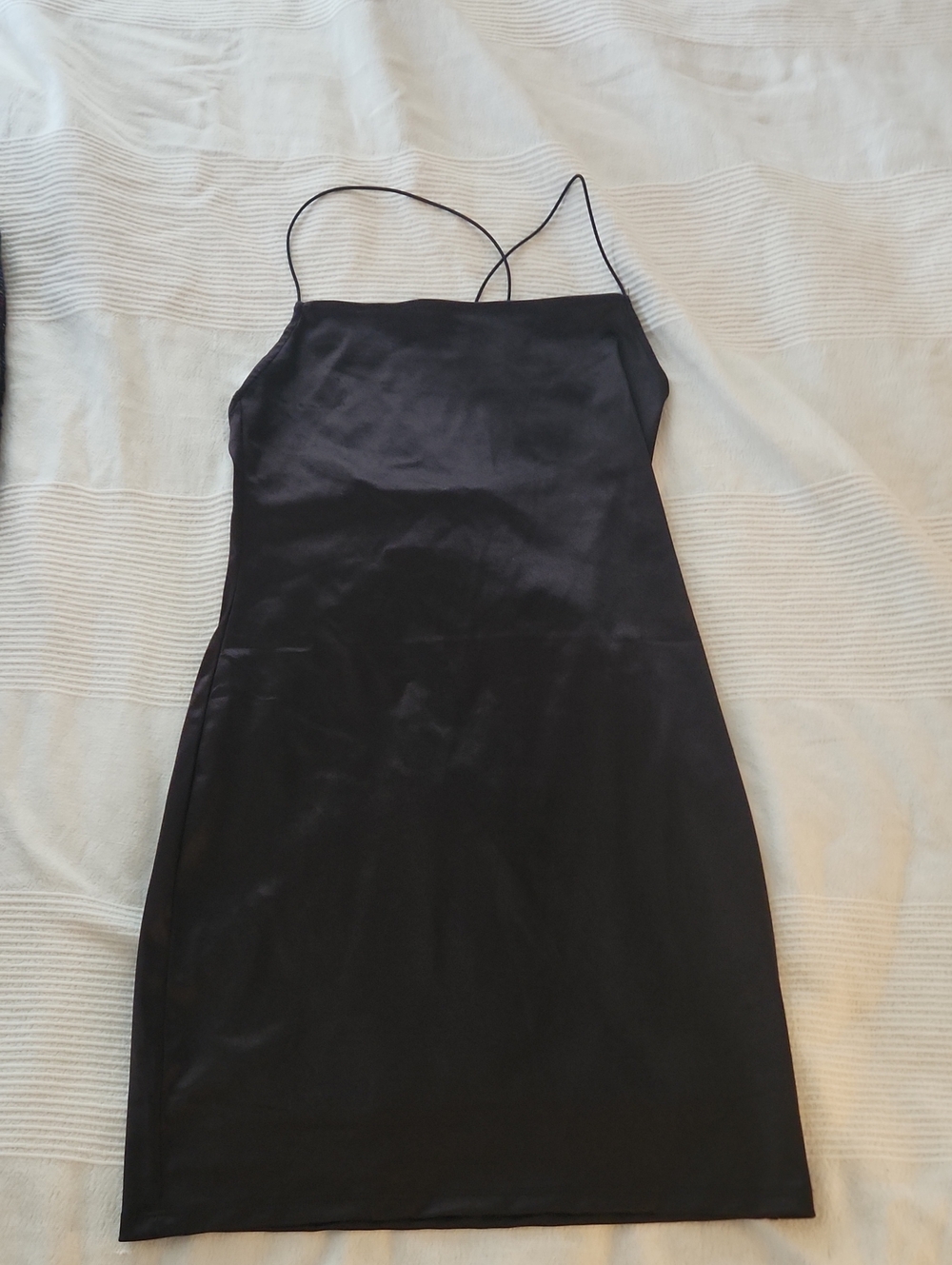 Divided Black Satin Mini Slip Dress